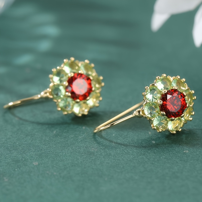 Luxurious Retro Flower-Shaped Copper Earrings with Zirconia